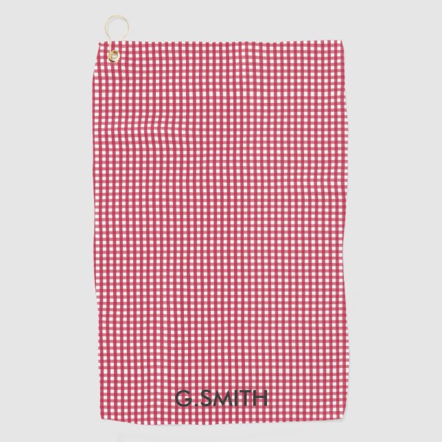 Monogram Red and White Checker Pattern Golf Towel (Front)