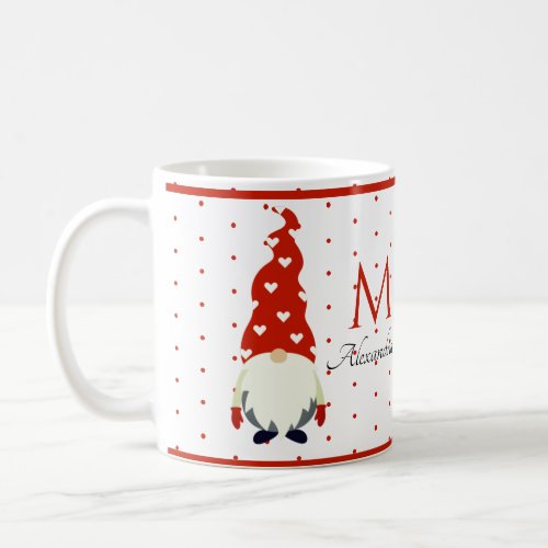 Monogram Red and White Gnome Bedroom  Coffee Mug