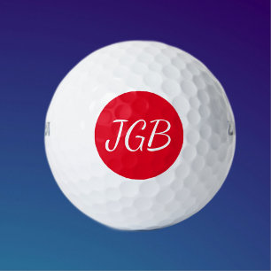 Monogram Red and White or Choose Color Background Golf Balls