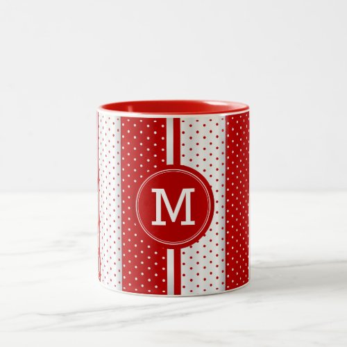 Monogram Red and White Polka Dots Two_Tone Coffee Mug