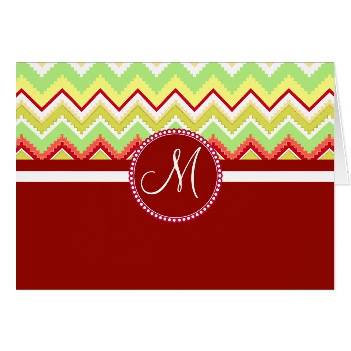 Monogram Red Aztec Andes Tribal Chevron Zig Zags Cards