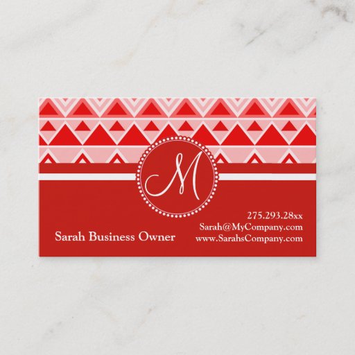Customizable Monogram Red Aztec Andes Tribal Mountains Triangle Business Card Templates