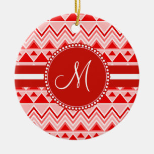 Monogram Red Aztec Andes Tribal Mountains Triangle Ceramic Ornament