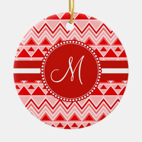 Monogram Red Aztec Andes Tribal Mountains Triangle Ceramic Ornament