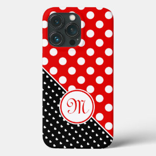Monogram - Red, Black And White Polka Dot Pattern iPhone 13 Pro Case