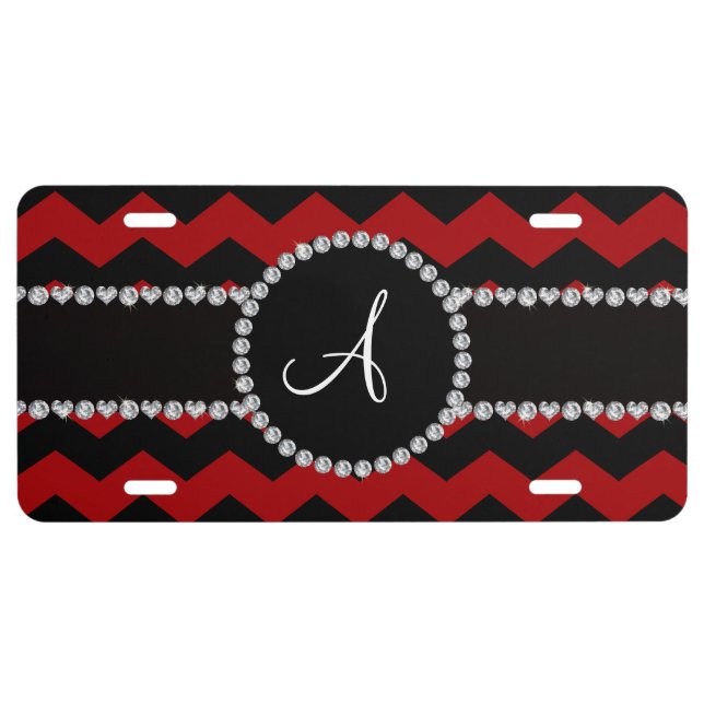 Monogram red black chevrons black stripe license plate (Front)
