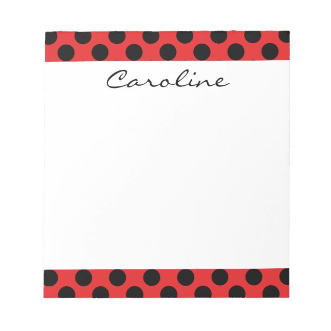 Monogram Red Black Cute Chic Polka Dot Pattern Notepad (Front)