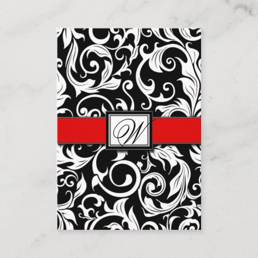 Customizable Monogram Red Black Damask Wedding Reception Cards Business Card