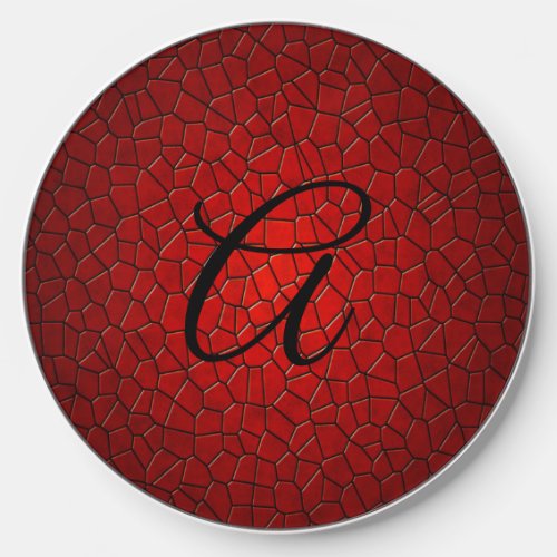 Monogram Red Black Geometric Pattern Rustic Wireless Charger