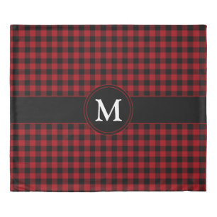 Monogram Red & Black Gingham Plaid Checked Pattern Duvet Cover