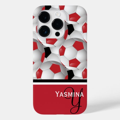 Monogram Red Black Soccer Ball Pattern Case_Mate iPhone 14 Pro Case