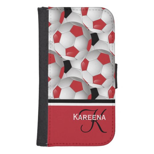 Monogram Red Black Soccer Ball Pattern Phone Wallet