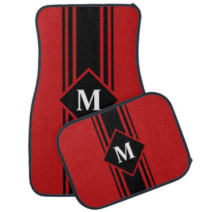 Monogram Red Black stripe Set of Car Mats