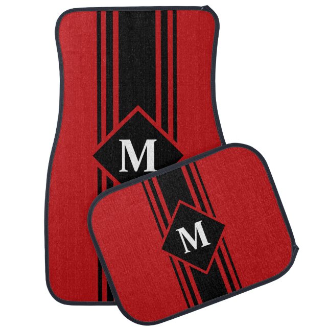 Monogram Red Black stripe Set of Car Mats (Set)