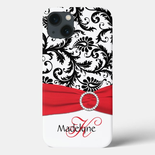 Monogram Red, Black, White Damask iPad Air Case (Back)