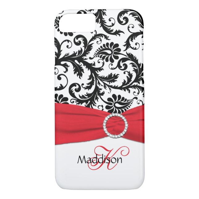 Monogram Red, Black, White Damask Vibe iPhone 7 Case-Mate iPhone Case (Back)