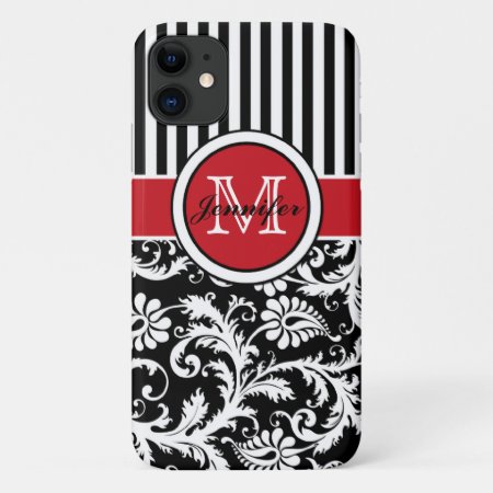 Monogram Red Black White Striped Damask Iphone 11 Case