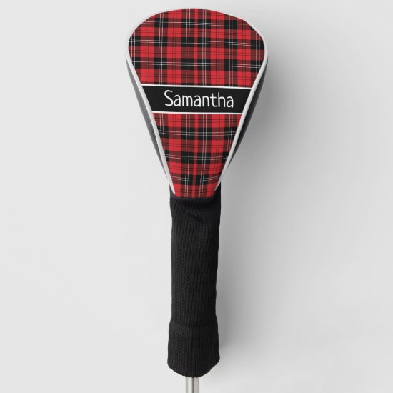 Monogram Red Black White Tartan Buffalo Plaid  Golf Head Cover