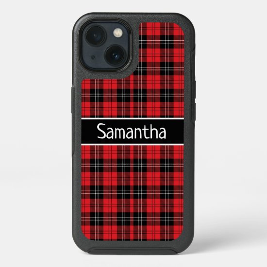 Monogram Red Black White Tartan Buffalo Plaid  iPhone 13 Case