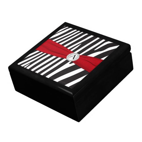 Monogram Red Black White Zebra Skin Trinket Box