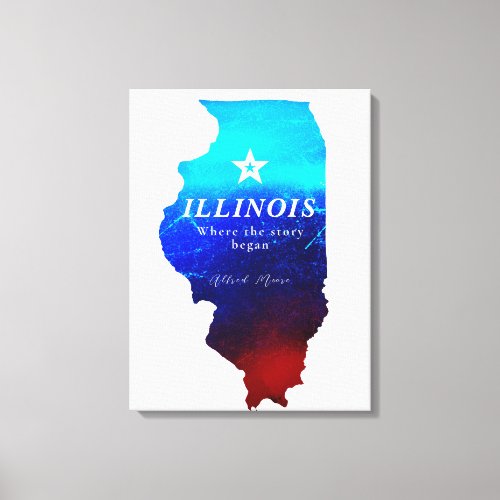Monogram Red Blue Glitter Map of State of Illinois Canvas Print