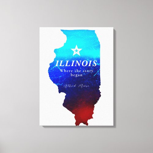 Monogram Red Blue Glitter Map of State of Illinois Canvas Print