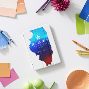 Monogram Red Blue Glitter Map of State of Illinois iPad Mini Cover