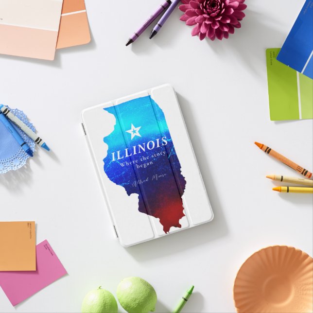Monogram Red Blue Glitter Map of State of Illinois iPad Mini Cover (In Situ)