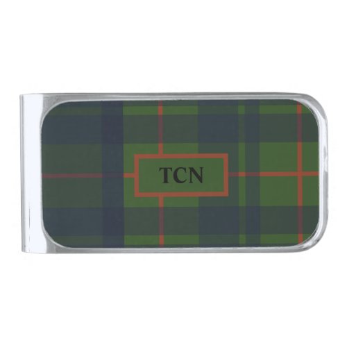 Monogram Red Blue Green Tartan Plaid Scott Plaid  Silver Finish Money Clip