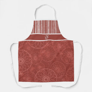 Monogram Red Boho Pattern and White Stripes Apron