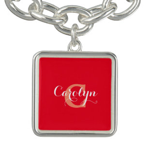 Monogram red bracelet charm