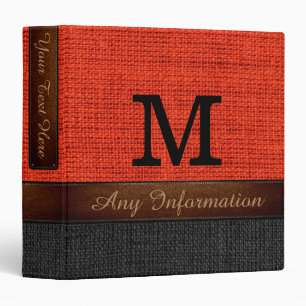 Monogram Red Brown & Black Burlap Rustic Jute Binder