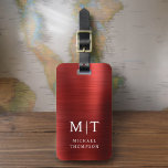 Monogram Red Brushed Metallic Elegant Luggage Tag<br><div class="desc">Elevate your travel experience with our Classic Elegant Modern Minimalist Monogram Luggage Tag. This meticulously designed accessory seamlessly combines timeless elegance with contemporary minimalism, ensuring your luggage stands out with sophistication. Crafted with precision and attention to detail, this luggage tag is more than just a practical item; it's a personalized...</div>