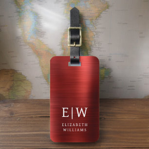Monogram Red Brushed Metallic Elegant Luggage Tag