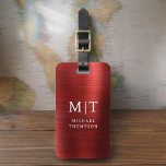 Monogram Red Brushed Metallic Elegant Luggage Tag<br><div class="desc">Elevate your travel experience with our Classic Elegant Modern Minimalist Monogram Luggage Tag. This meticulously designed accessory seamlessly combines timeless elegance with contemporary minimalism, ensuring your luggage stands out with sophistication. Crafted with precision and attention to detail, this luggage tag is more than just a practical item; it's a personalized...</div>