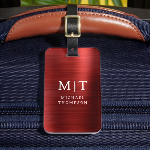 Monogram Red Brushed Metallic Elegant Luggage Tag