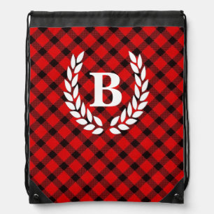 Monogram Red Buffalo Check Drawstring Backpack