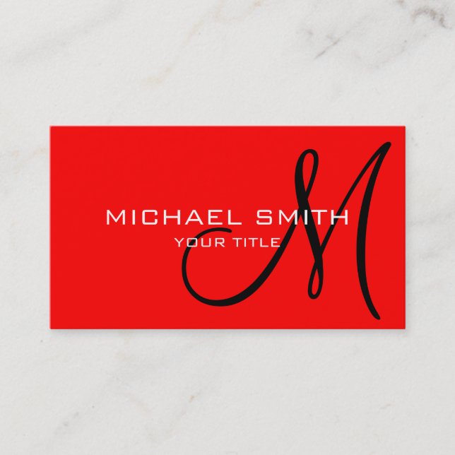 Monogram Red color background Business Card (Front)