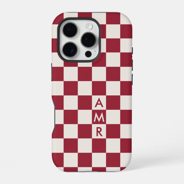 Monogram Red Cream Checkered Pattern Iphone Case (Back)