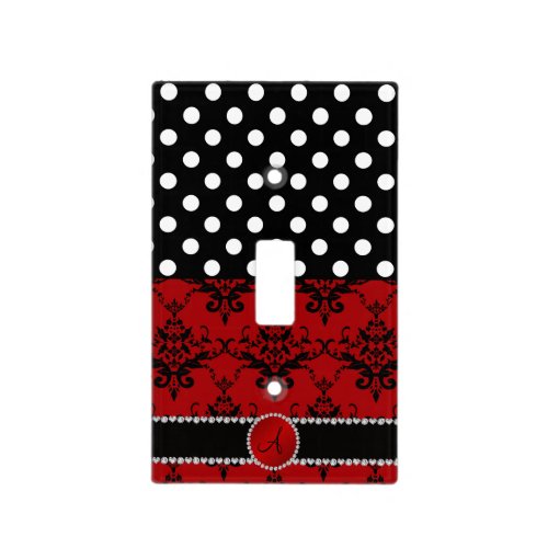 Monogram red damask black polka dots diamonds light switch cover
