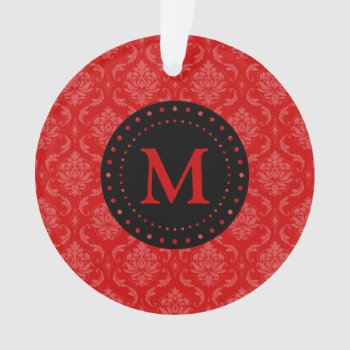 Monogram Red Damask Ornament by BestPatterns4u at Zazzle