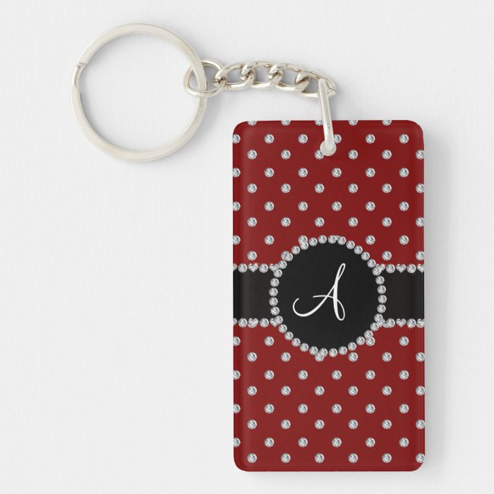 Monogram red diamonds polka dots rectangle acrylic key chain