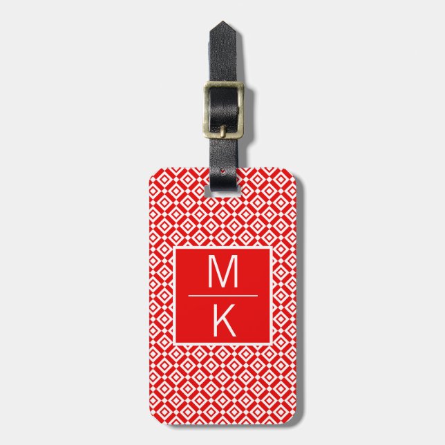 Monogram Red Double Diamond Square Splitter Luggage Tag (Front Vertical)