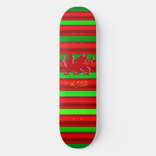 Monogram Red Dragon on green metallic_effect Skateboard