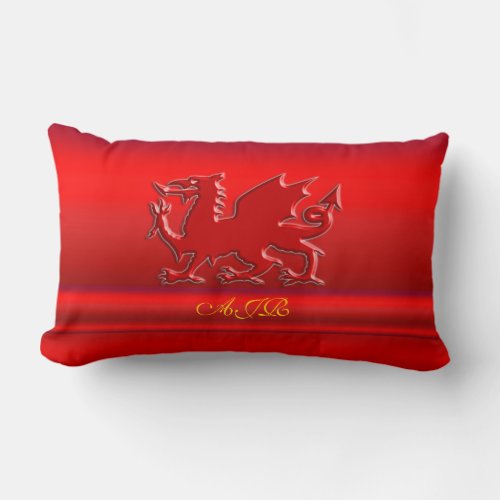 Monogram Red Dragon on red metallic_effect Lumbar Pillow