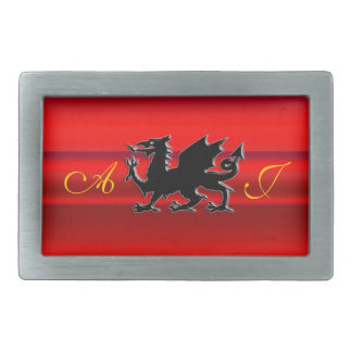 Monogram, Red Dragon on red metallic-effect Rectangular Belt Buckle