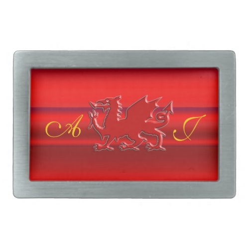 Monogram Red Dragon on red metallic_effect Rectangular Belt Buckle