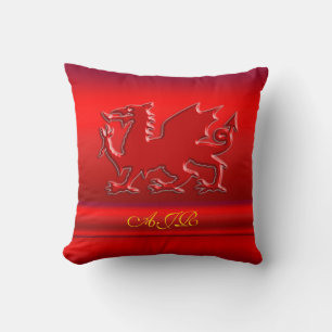 Monogram, Red Dragon on red metallic-effect Throw Pillow