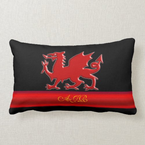 Monogram Red Dragon, red metallic-effect stripe Lumbar Pillow