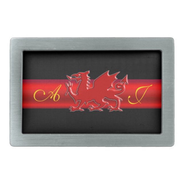 Monogram Red Dragon, red metallic-effect stripe Rectangular Belt Buckle (Front)